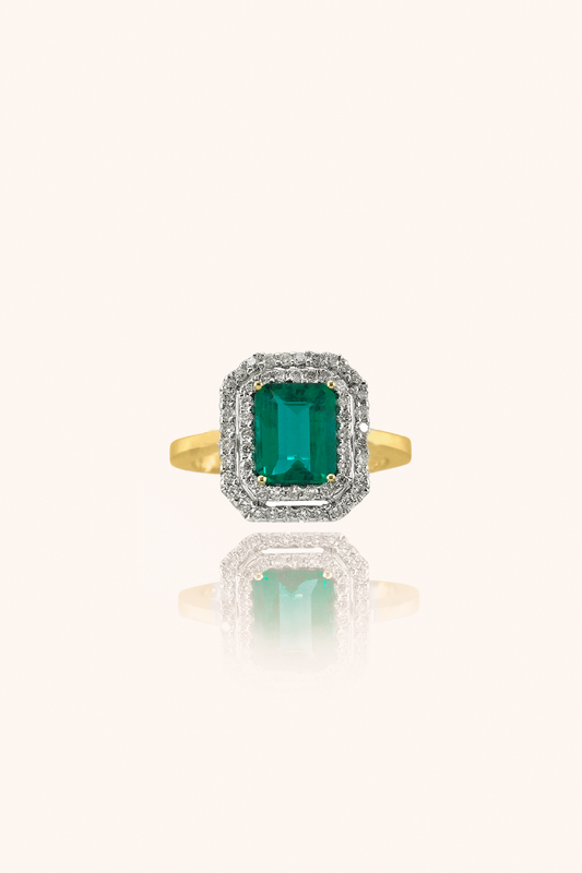 EMERALD DOUBLE HALO RING