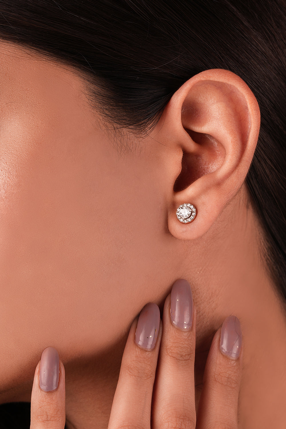 SOLITAIRE HALO EAR STUDS